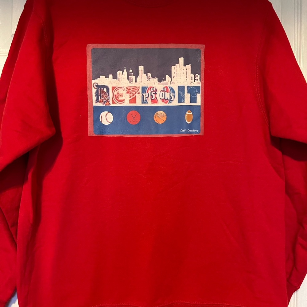 Detroit All 4 Sports Teams Red Crewneck Sweatshirt